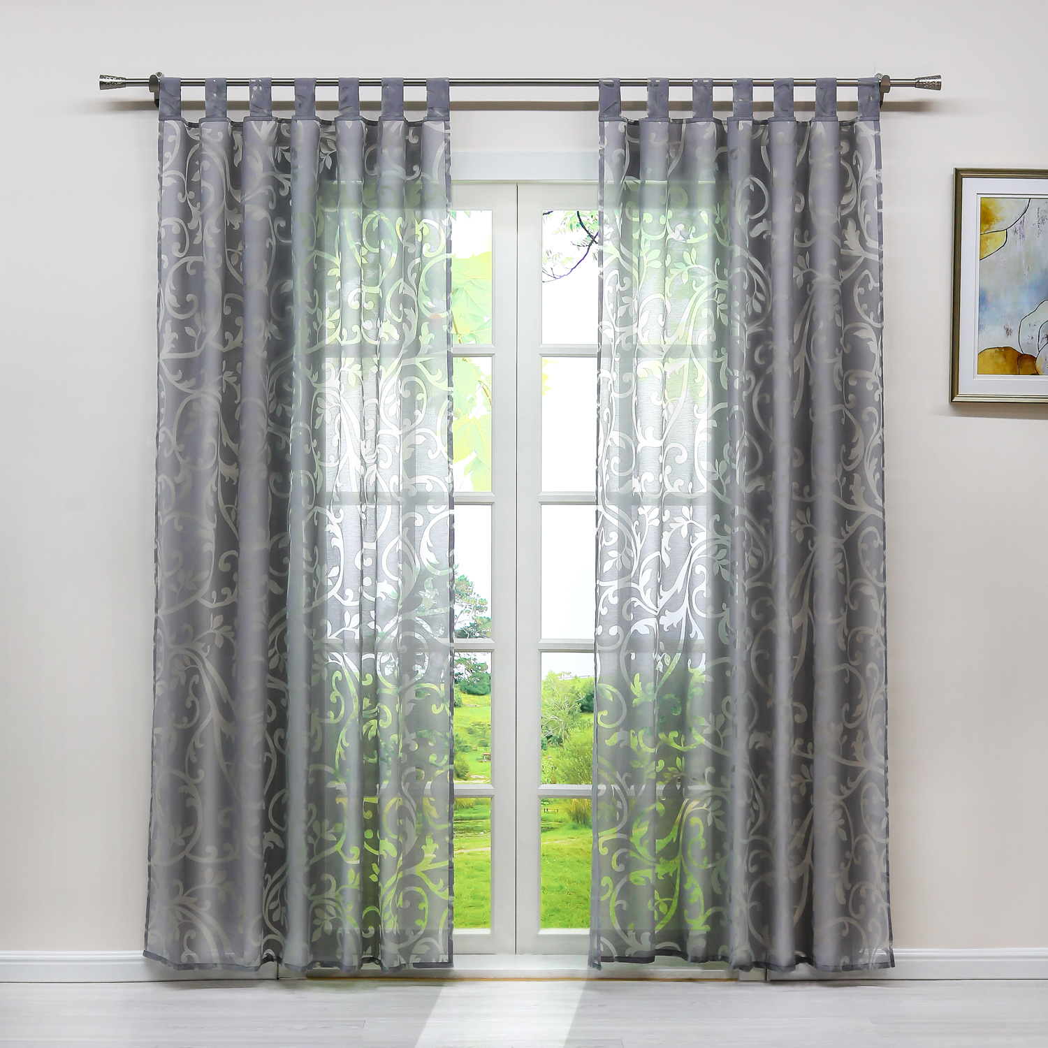 1er Gardinenschal Ausbrenner Vorhang mit Kräuselband/Ösen