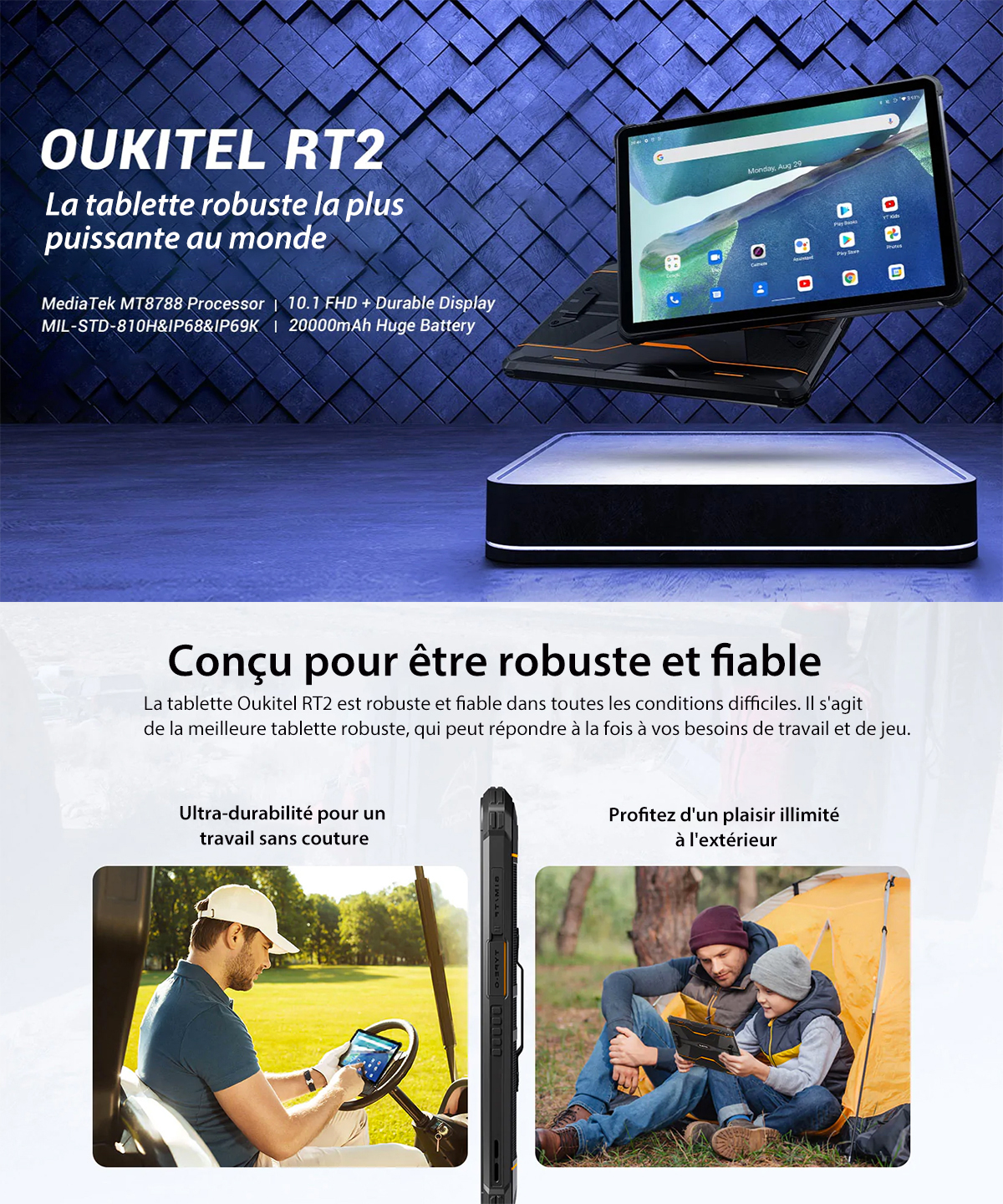Tablette OUKITEL RT2 10.1 pouces 8 Go RAM 128 Go ROM Orange
