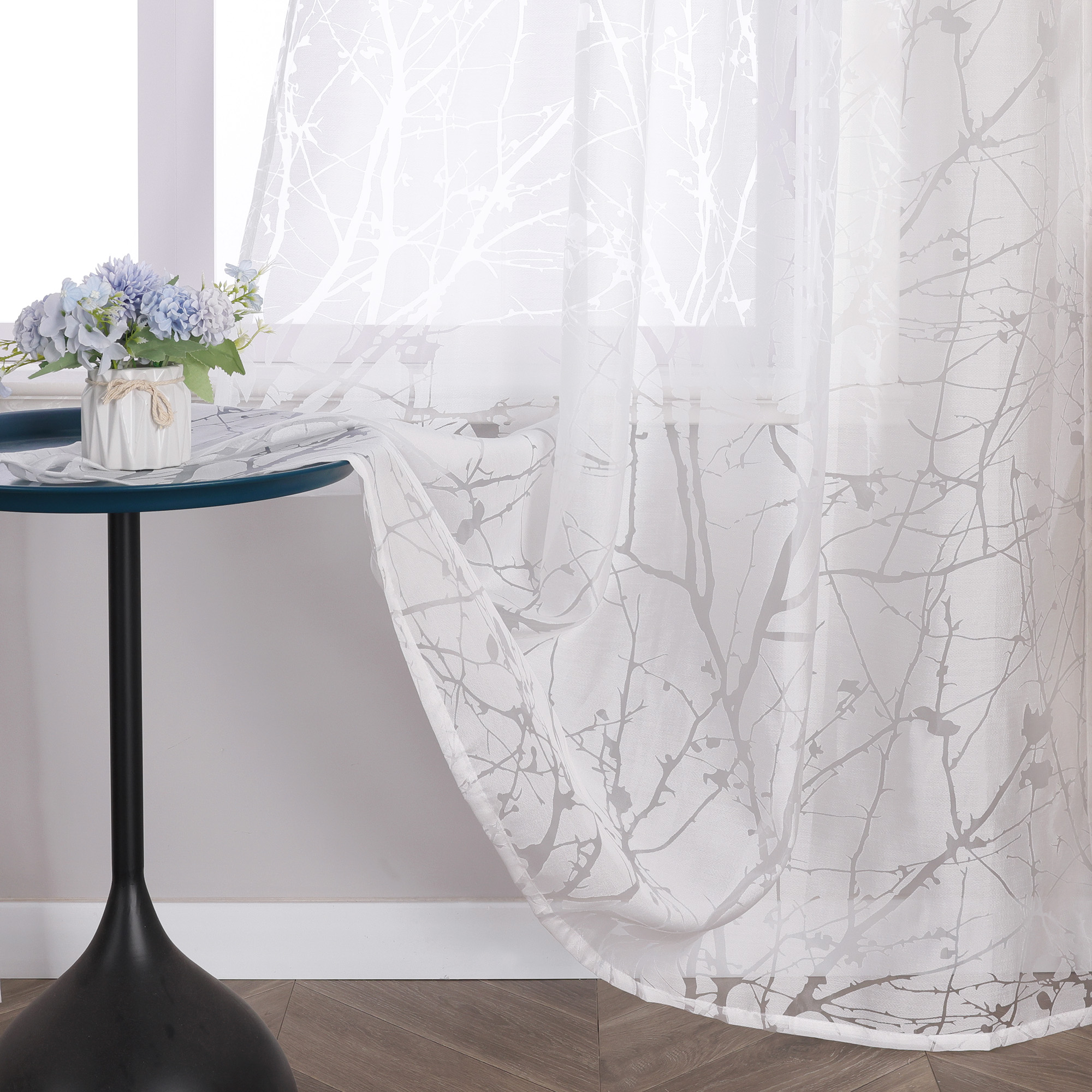 Delien Gardinenschal „Rose“ – Transparent, 140x145 Cm, Mit Kräuselband, Aus 100% Polyester