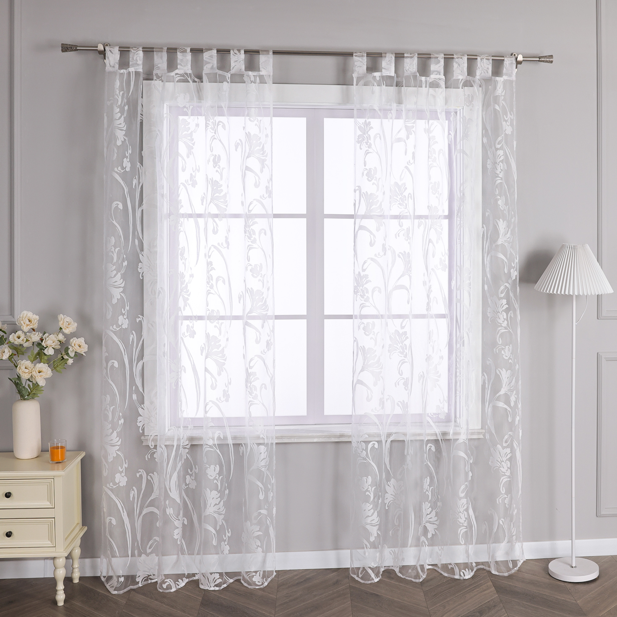 Voile Transparent Gardinen Blumen Fenstervorhang Schlaufen Kräuselband Ösen Weiß