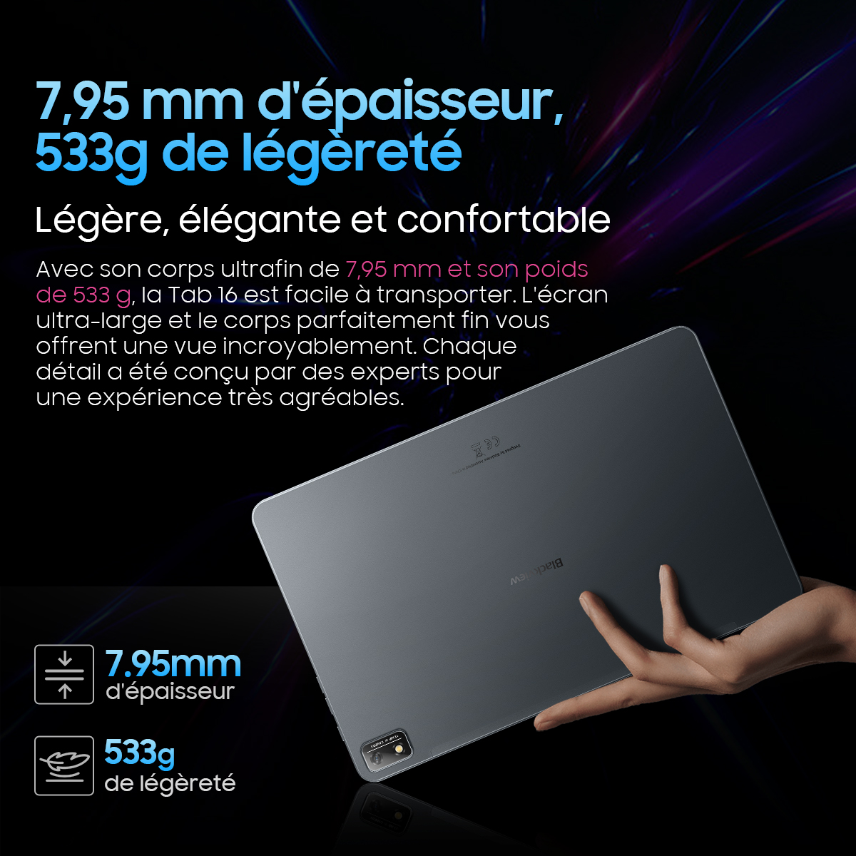 Tablette tactile Blackview Tablette Tactile 11 Pouces Tab 16 Android 12 4G  LTE+5G WiFi,14Go+256Go/TF 1To/7680mAh/13MP+8MP/Face ID/TÜV/PC Mode/Avec  Stylet capacitif Tablette PC