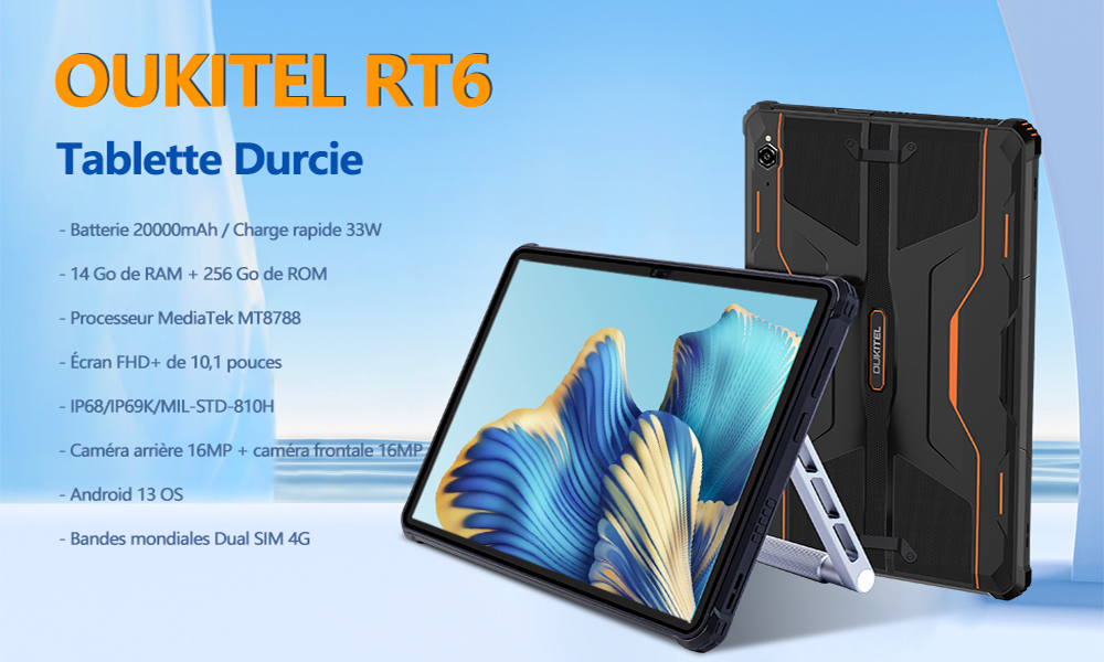 OUKITEL RT6 Tablette Incassable, 20000mAh Batterie (33W),14+256GO
