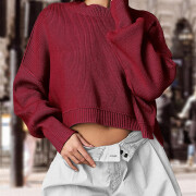 Womens-Cropped-Sweater-Fall-Long-Sleeve-Crop-Pullover-Sweater-Winered-4