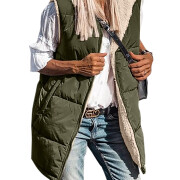 Womens-Winter-Sherpa-Fleece-Long-Vest-Armygreen-1