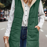 Womens-Winter-Sherpa-Fleece-Long-Vest-Green-4