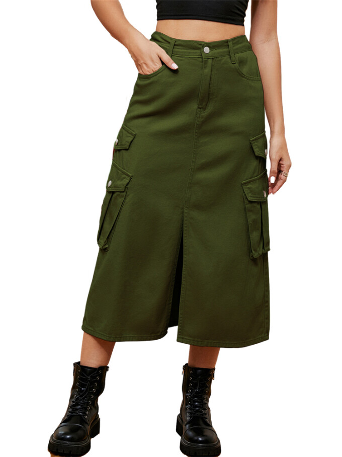 Womens-Casual-High-Waist-Midi-Denim-Skirt-Green-1.jpg