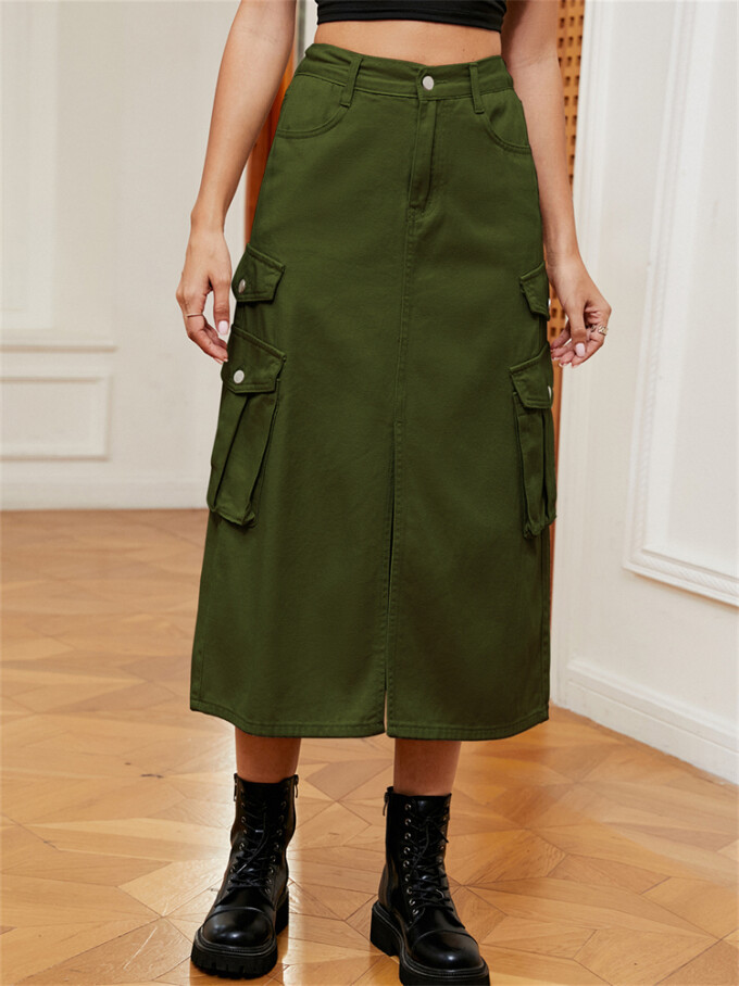 Womens-Casual-High-Waist-Midi-Denim-Skirt-Green-5.jpg