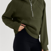 Womens-Cropped-Sweatshirt-Quarter-Zipper-Fleece-Pullover-Hoodies-Armygreen-3