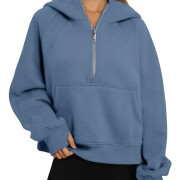 Womens-Cropped-Sweatshirt-Quarter-Zipper-Fleece-Pullover-Hoodies-Blue-1