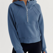 Womens-Cropped-Sweatshirt-Quarter-Zipper-Fleece-Pullover-Hoodies-Blue-4