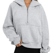 Womens-Cropped-Sweatshirt-Quarter-Zipper-Fleece-Pullover-Hoodies-Grey-1