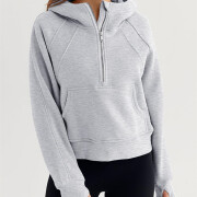 Womens-Cropped-Sweatshirt-Quarter-Zipper-Fleece-Pullover-Hoodies-Grey-4