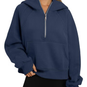 Womens-Cropped-Sweatshirt-Quarter-Zipper-Fleece-Pullover-Hoodies-Navyblue-1