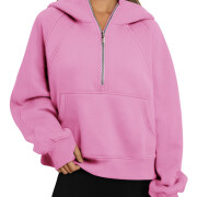 Womens-Cropped-Sweatshirt-Quarter-Zipper-Fleece-Pullover-Hoodies-Pink-1