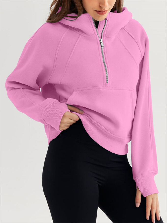 Womens-Cropped-Sweatshirt-Quarter-Zipper-Fleece-Pullover-Hoodies-Pink-3.jpg