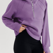 Womens-Cropped-Sweatshirt-Quarter-Zipper-Fleece-Pullover-Hoodies-Purple-3