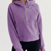 Womens-Cropped-Sweatshirt-Quarter-Zipper-Fleece-Pullover-Hoodies-Purple-4