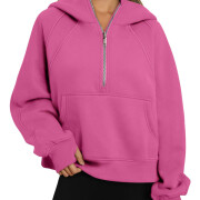 Womens-Cropped-Sweatshirt-Quarter-Zipper-Fleece-Pullover-Hoodies-Rosered-1