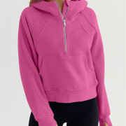 Womens-Cropped-Sweatshirt-Quarter-Zipper-Fleece-Pullover-Hoodies-Rosered-4