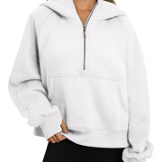 Womens-Cropped-Sweatshirt-Quarter-Zipper-Fleece-Pullover-Hoodies-White-1