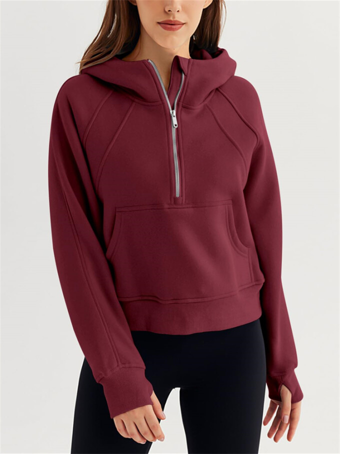 Womens-Cropped-Sweatshirt-Quarter-Zipper-Fleece-Pullover-Hoodies-Winered-4.jpg