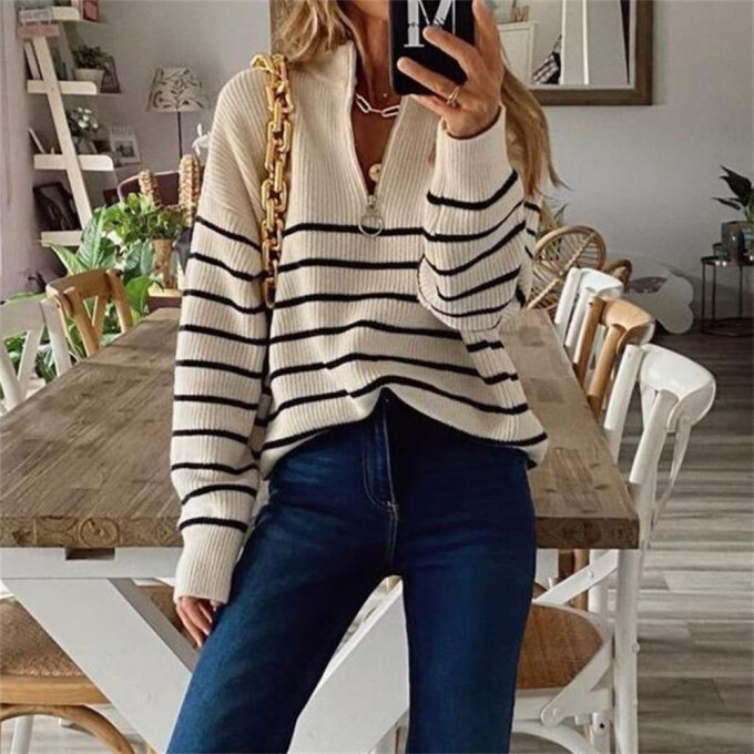 Womens-Fall-Half-Zip-Striped-Sweater-Beige-3.jpg