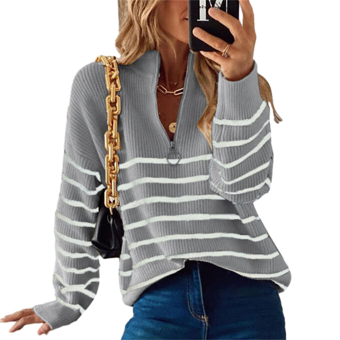 Womens-Fall-Half-Zip-Striped-Sweater-Grey-1.jpg