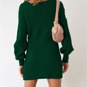 Womens-Long-Sleeve-Knit-Bodycon-Dress-Green-2