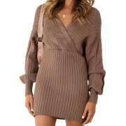 Womens-Long-Sleeve-Knit-Bodycon-Dress-Khaki-1