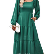 Womens-2023-Long-Sleeve-Maxi-Dress-Green-1