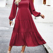 Womens-2023-Long-Sleeve-Maxi-Dress-Winered-4