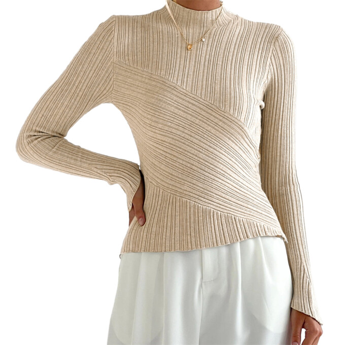 Womens-Mock-Neck-Sweater-Long-Sleeve-Slim-Fitted-Stretch-Ribbed-Knit-Pullover-Jumper-Tops-Apricot-1.jpg