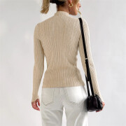 Womens-Mock-Neck-Sweater-Long-Sleeve-Slim-Fitted-Stretch-Ribbed-Knit-Pullover-Jumper-Tops-Apricot-2