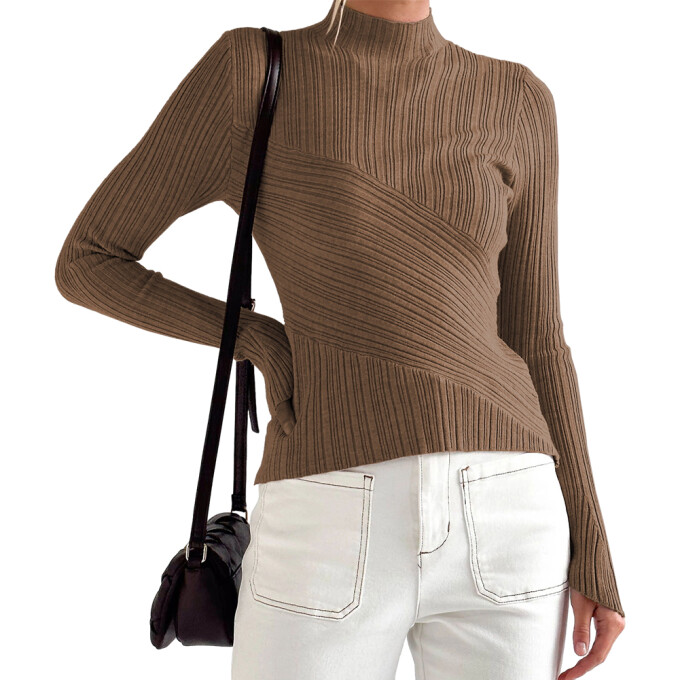 Womens-Mock-Neck-Sweater-Long-Sleeve-Slim-Fitted-Stretch-Ribbed-Knit-Pullover-Jumper-Tops-Coffee-1.jpg