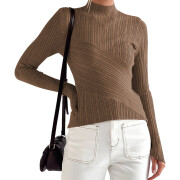 Womens-Mock-Neck-Sweater-Long-Sleeve-Slim-Fitted-Stretch-Ribbed-Knit-Pullover-Jumper-Tops-Coffee-1