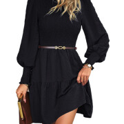 Womens-2023-Casual-Puff-Long-Sleeve-Mock-Neck-Dress-Black-1