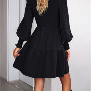 Womens-2023-Casual-Puff-Long-Sleeve-Mock-Neck-Dress-Black-2