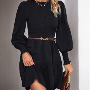 Womens-2023-Casual-Puff-Long-Sleeve-Mock-Neck-Dress-Black-3