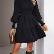 Womens-2023-Casual-Puff-Long-Sleeve-Mock-Neck-Dress-Black-4