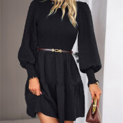 Womens-2023-Casual-Puff-Long-Sleeve-Mock-Neck-Dress-Black-5