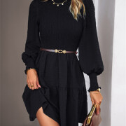 Womens-2023-Casual-Puff-Long-Sleeve-Mock-Neck-Dress-Black-6