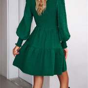 Womens-2023-Casual-Puff-Long-Sleeve-Mock-Neck-Dress-Green-2