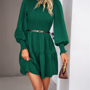 Womens-2023-Casual-Puff-Long-Sleeve-Mock-Neck-Dress-Green-5