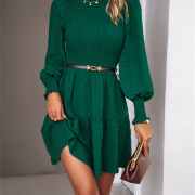 Womens-2023-Casual-Puff-Long-Sleeve-Mock-Neck-Dress-Green-6