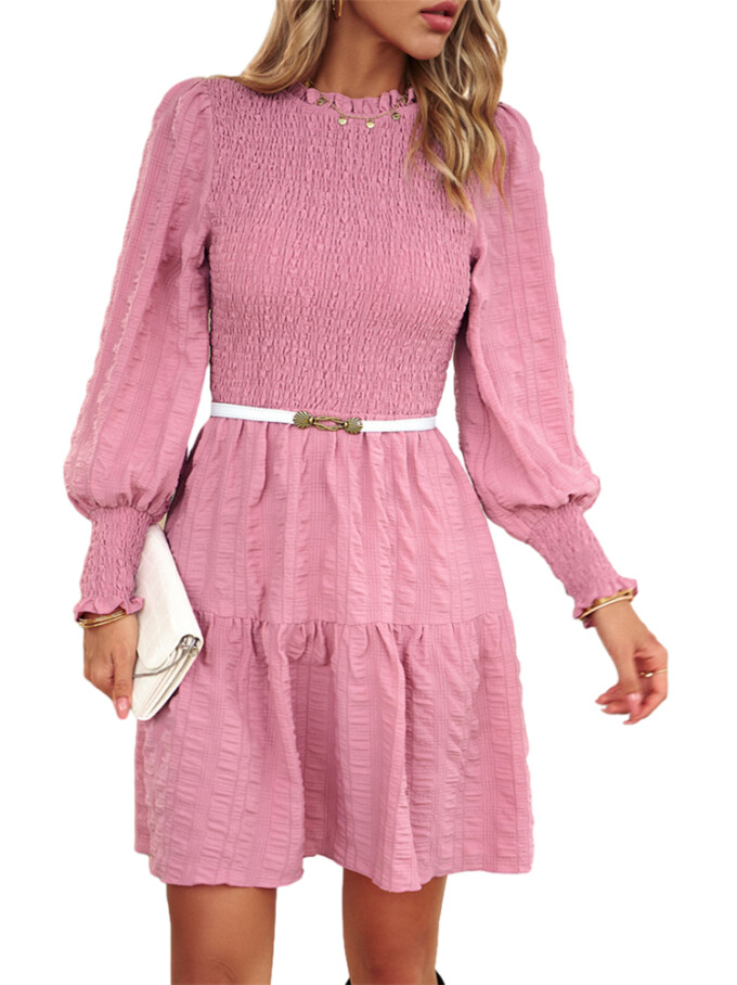 Womens-2023-Casual-Puff-Long-Sleeve-Mock-Neck-Dress-Pink-1.jpg