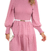 Womens-2023-Casual-Puff-Long-Sleeve-Mock-Neck-Dress-Pink-1