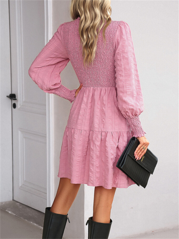 Womens-2023-Casual-Puff-Long-Sleeve-Mock-Neck-Dress-Pink-2.jpg