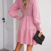 Womens-2023-Casual-Puff-Long-Sleeve-Mock-Neck-Dress-Pink-2