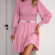 Womens-2023-Casual-Puff-Long-Sleeve-Mock-Neck-Dress-Pink-3