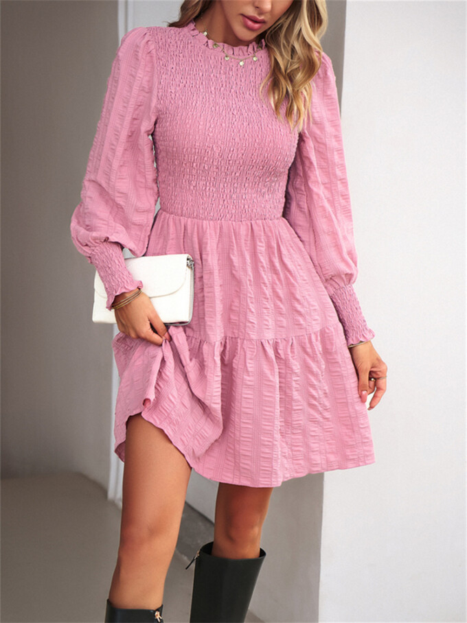 Womens-2023-Casual-Puff-Long-Sleeve-Mock-Neck-Dress-Pink-4.jpg